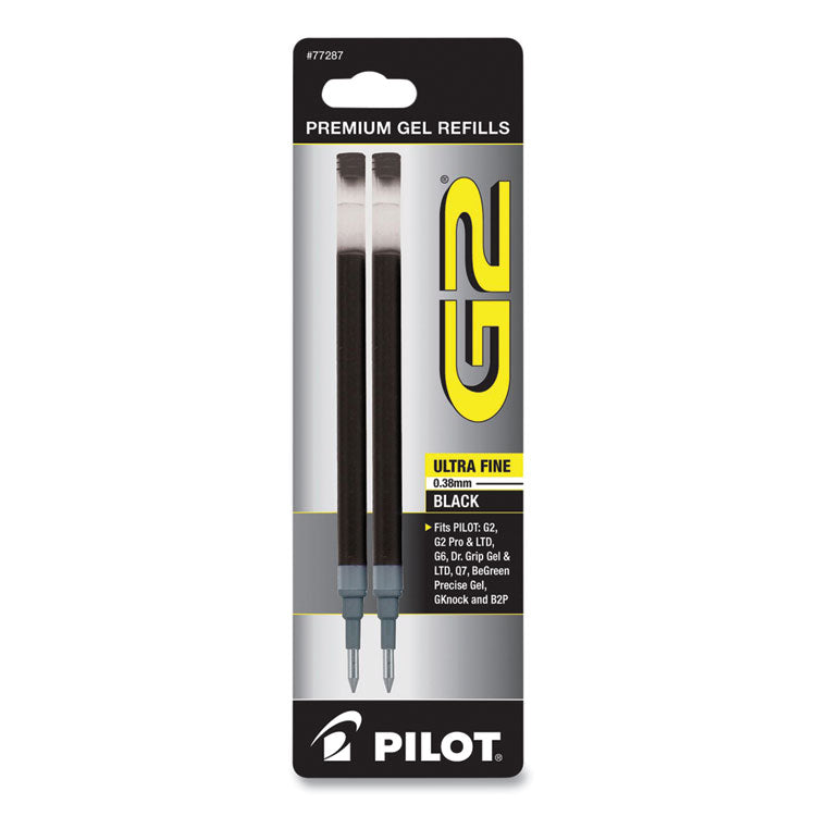 Refill For Pilot G2 Gel Ink Pens, Ultra-Fine Conical Tip, Black Ink, 2/pack