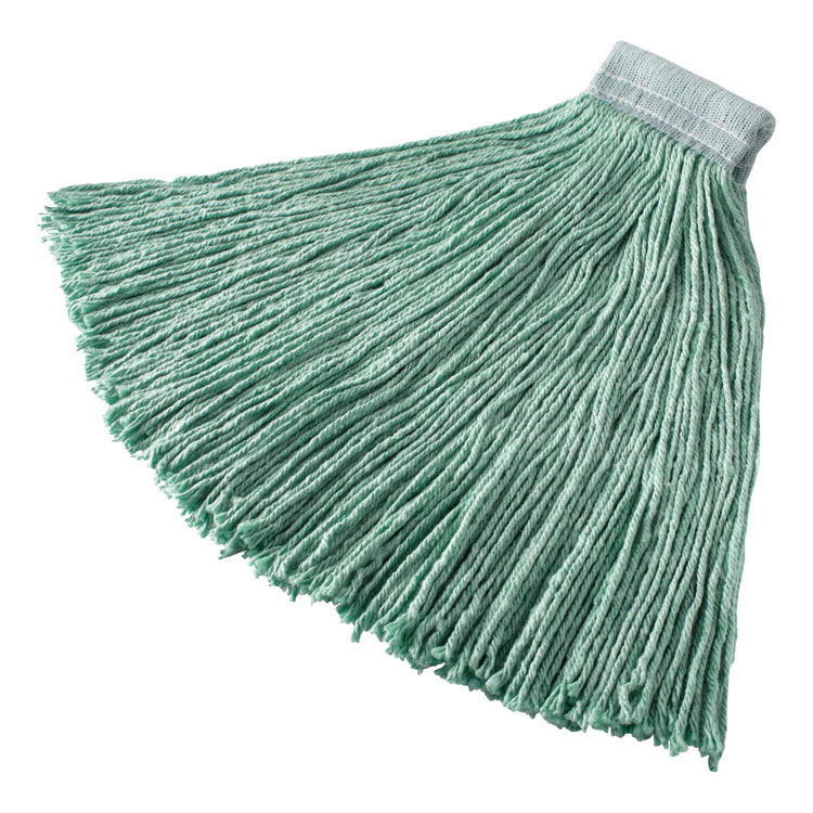 Non-Launderable Cotton/synthetic Cut-End Wet Mop Heads, 24 Oz, Green, 5" White Headband