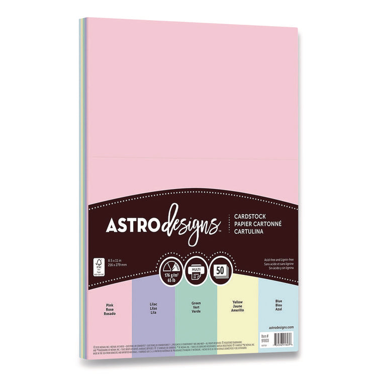 Color Cardstock, 65 lb Cover Weight, 8.5 x 11, Assorted Pastel Colors, 50/Pack