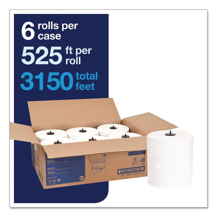 Advanced Matic Hand Towel Roll, 2-Ply, 7.7" x 525 ft, White, 643/Roll, 6 Rolls/Carton