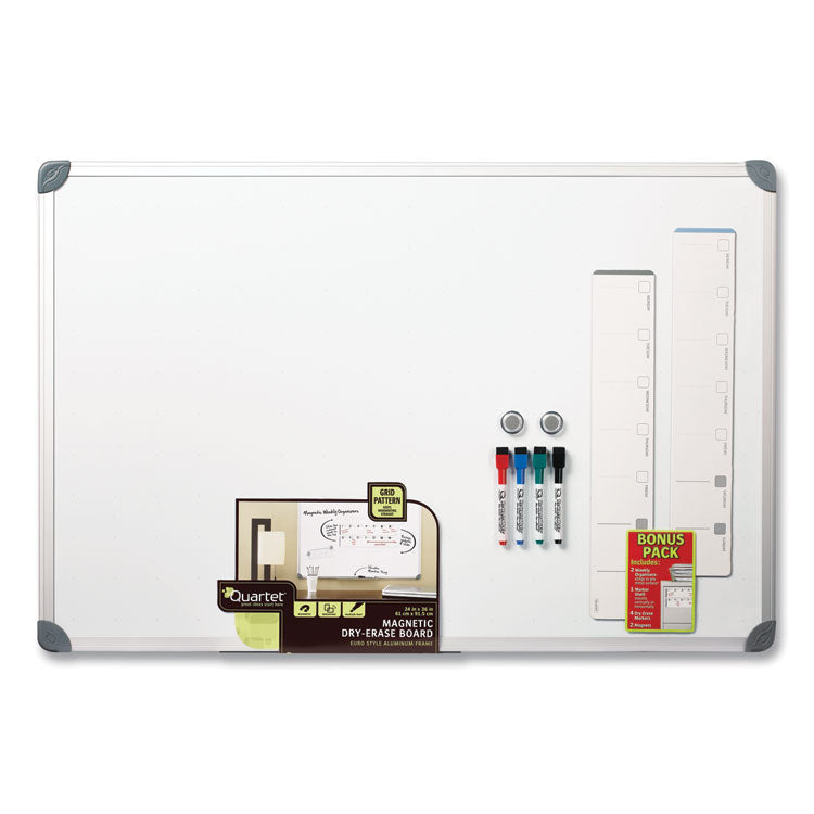 Euro-Style Magnetic Dry-Erase Aluminum Frame Boards, 36" x 24", White Surface, Satin Aluminum Frame