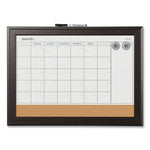 Home Decor Magnetic Dry Erase Board, Monthly Planning/Scheduling Calendar, 23" x 17", Tan/White Surface, Espresso Wood Frame