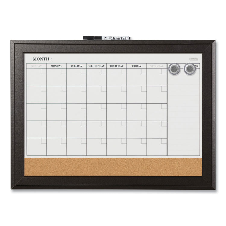Home Decor Magnetic Dry Erase Board, Monthly Planning/Scheduling Calendar, 23" x 17", Tan/White Surface, Espresso Wood Frame