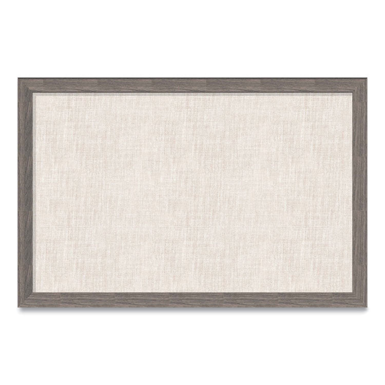 Linen Bulletin Board with Rustic Frame, 36" x 24" (Actual Size: 35" x 23"), Beige Surface, Brown Wood Frame