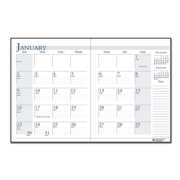 Recycled Ruled 14-Month Planner with Leatherette Cover, 11 x 8.5, Black Cover, 14-Month: Dec 2024 to Jan 2026