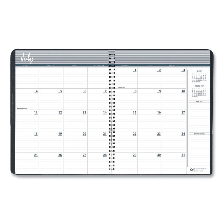 Academic Year 14-Month Recycled Ruled Monthly Planner, 11 x 8.5, Black Cover, 14-Month: July 2025 to Aug 2026