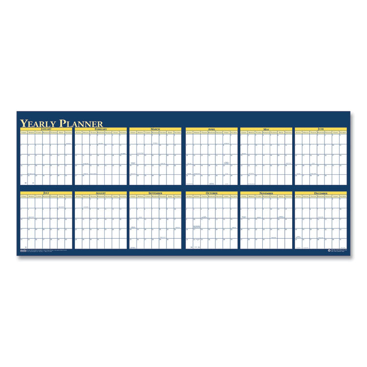 Recycled Reversible Yearly Wall Planner, 60 x 26, White/Blue/Yellow Sheets, 12-Month (Jan to Dec): 2025
