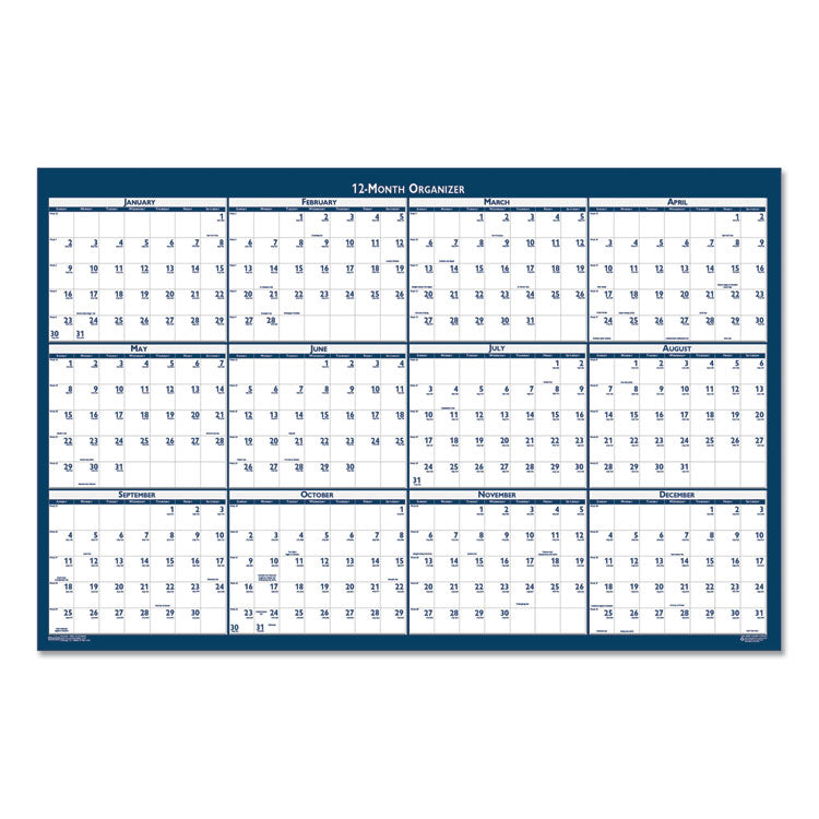 Recycled Poster Style Reversible/Erasable Yearly Wall Calendar, 32 x 48, White/Blue/Gray Sheets, 12-Month (Jan to Dec): 2025