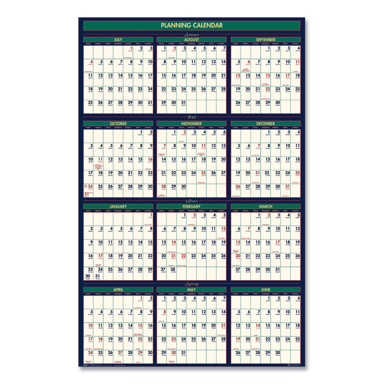 Four Season Erasable Business/Academic Recycled Wall Calendar, 24 x 37, 12-Month(July-June): 2025-26, 12-Month(Jan-Dec): 2026