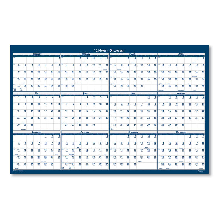 Recycled Poster Style Reversible/Erasable Yearly Wall Calendar, 24 x 37, White/Blue/Gray Sheets, 12-Month (Jan to Dec): 2025