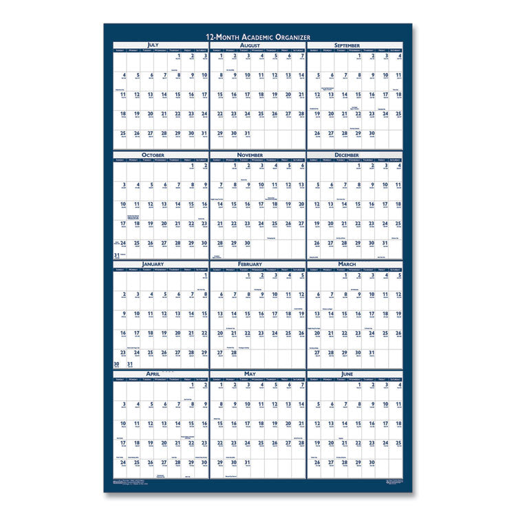 Academic Year Recycled Poster Style Reversible/Erasable Yearly Wall Calendar, 24 x 37, 12-Month (July to June): 2025 to 2026