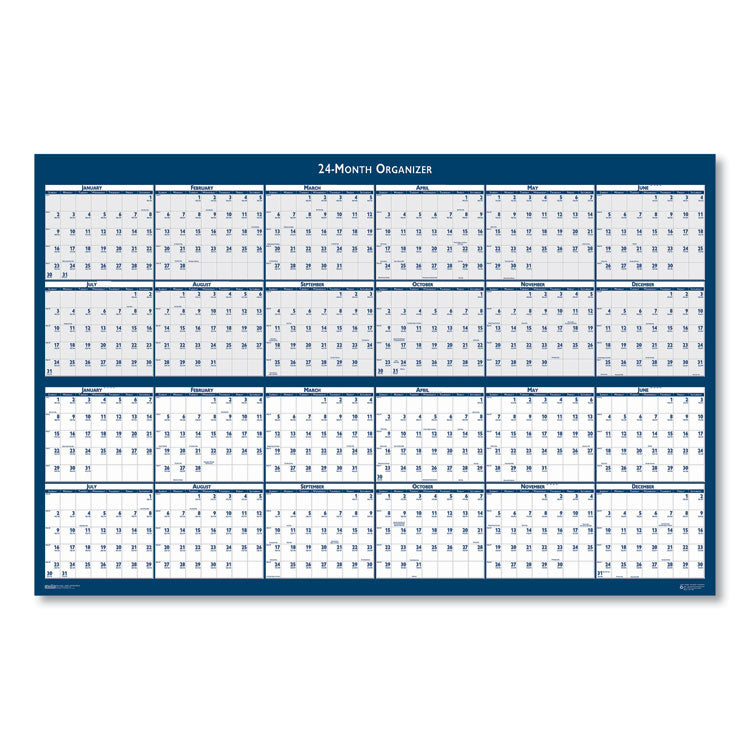 Reversible/Erasable Two-Year Wall Calendar, 24 x 37, Light Blue/Blue/White Sheets, 24-Month: Jan 2025 to Dec 2026