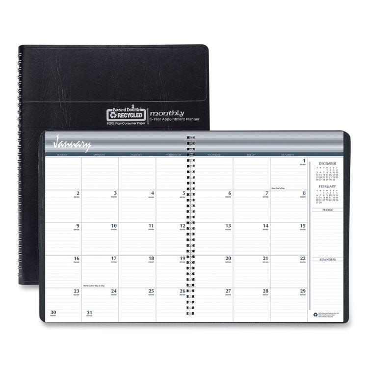 Recycled Monthly 5-Year/62-Month Planner, 11 x 8.5, Black Cover, 62-Month: Dec 2024 to Jan 2030