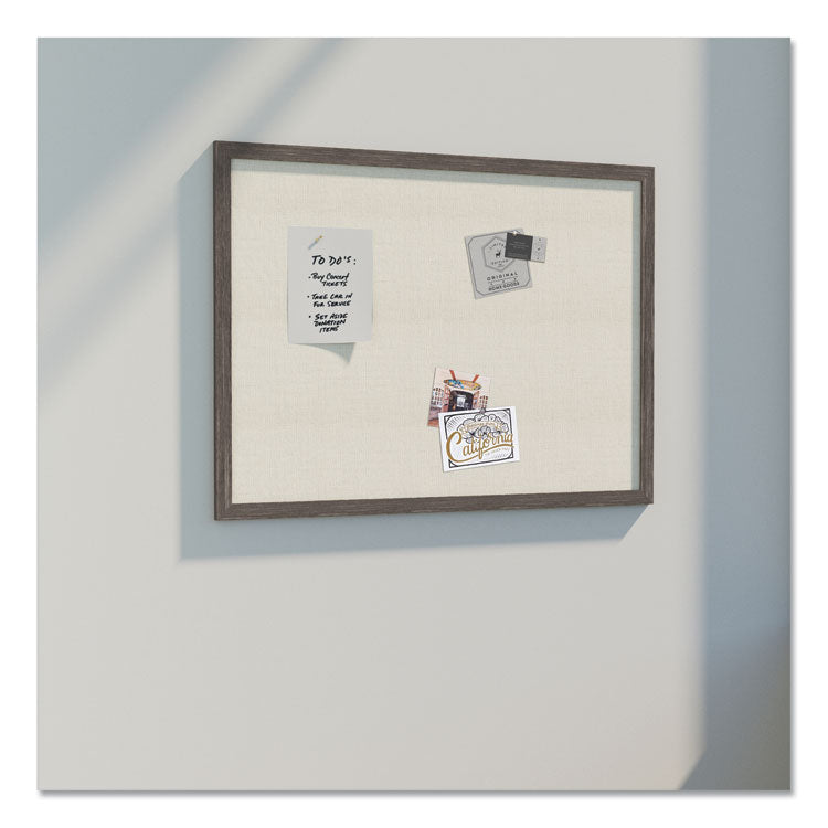 Linen Bulletin Board with Rustic Frame, 36" x 24" (Actual Size: 35" x 23"), Beige Surface, Brown Wood Frame