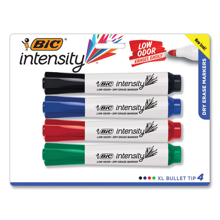 Intensity Bold Tank-Style Dry Erase Marker, Extra-Broad Bullet Tip, Assorted Colors, 4/set