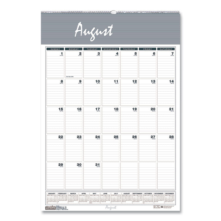 Academic Year Bar Harbor Recycled Wirebound Monthly Wall Calendar, 15.5 x 22, White/Blue Sheets, 12-Month(Aug-July):2025-2026