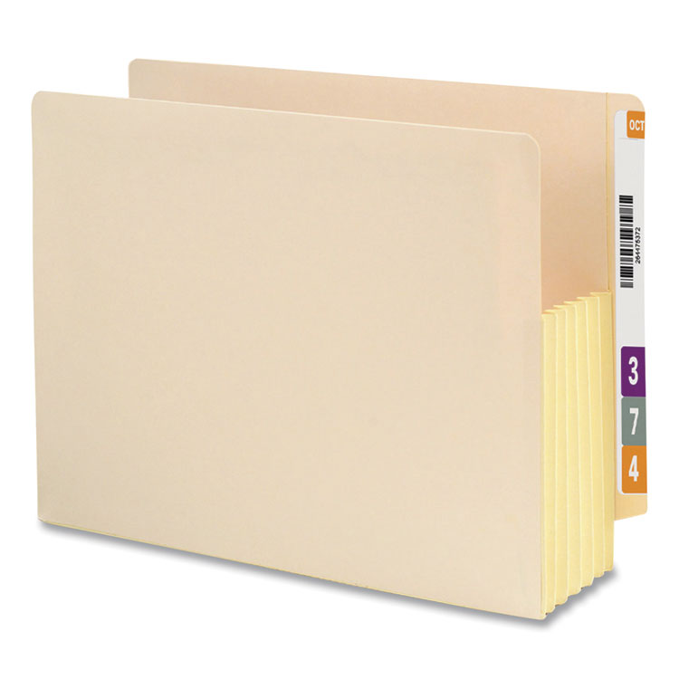 Manila End Tab File Pockets with Tear Resistant Gussets, 5.25" Expansion, Letter Size, Manila, 10/Box