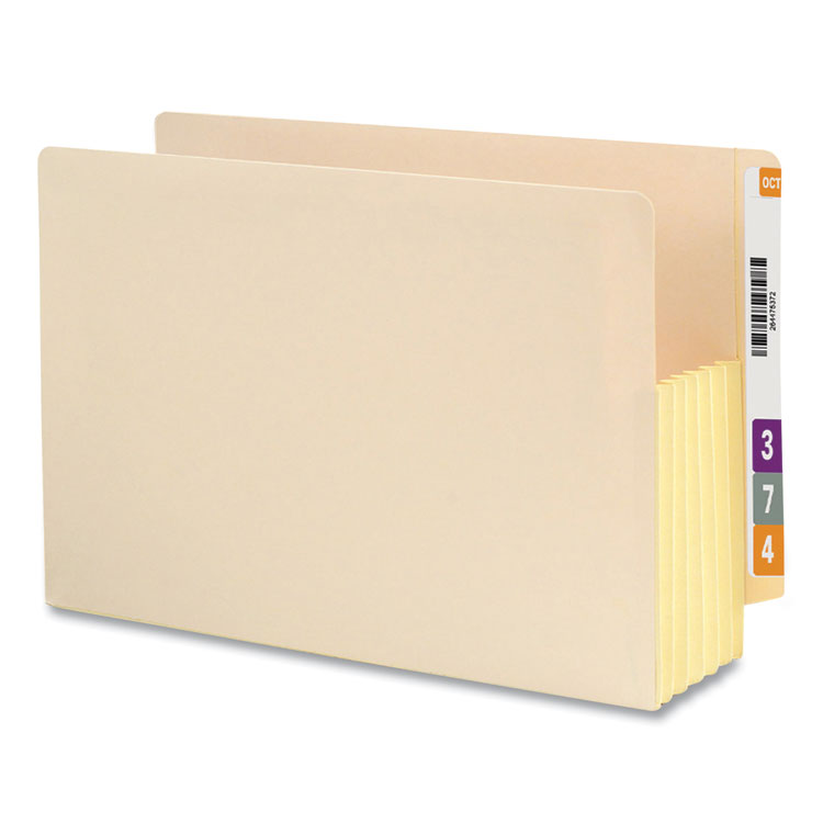 Manila End Tab File Pockets with Tear Resistant Gussets, 5.25" Expansion, Legal Size, Manila, 10/Box