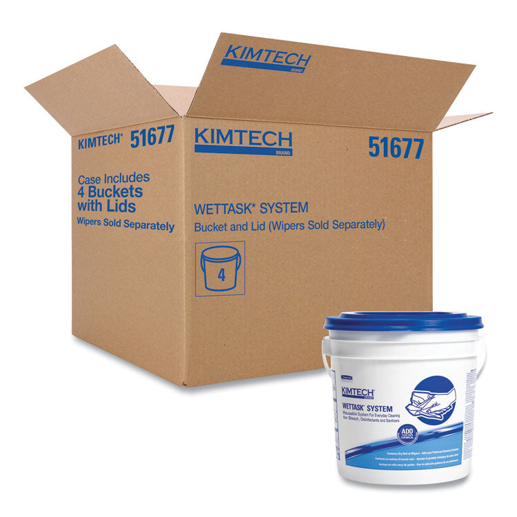 WetTask Customizable Wet Wiping System Bucket, White/Blue, 4/Carton
