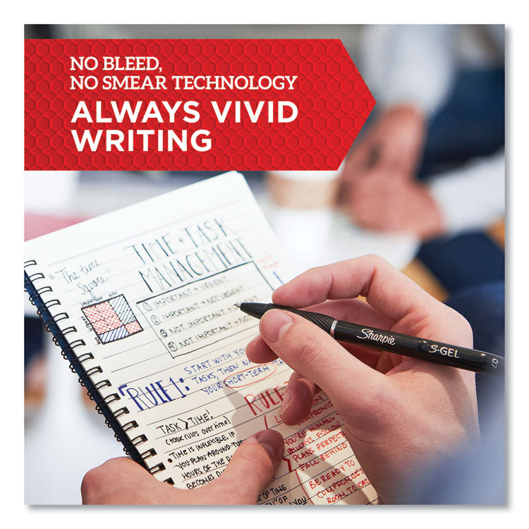 S-Gel High-Performance Gel Pen, Retractable, Medium 0.7 mm, Black Ink, Black Barrel, 36/Pack