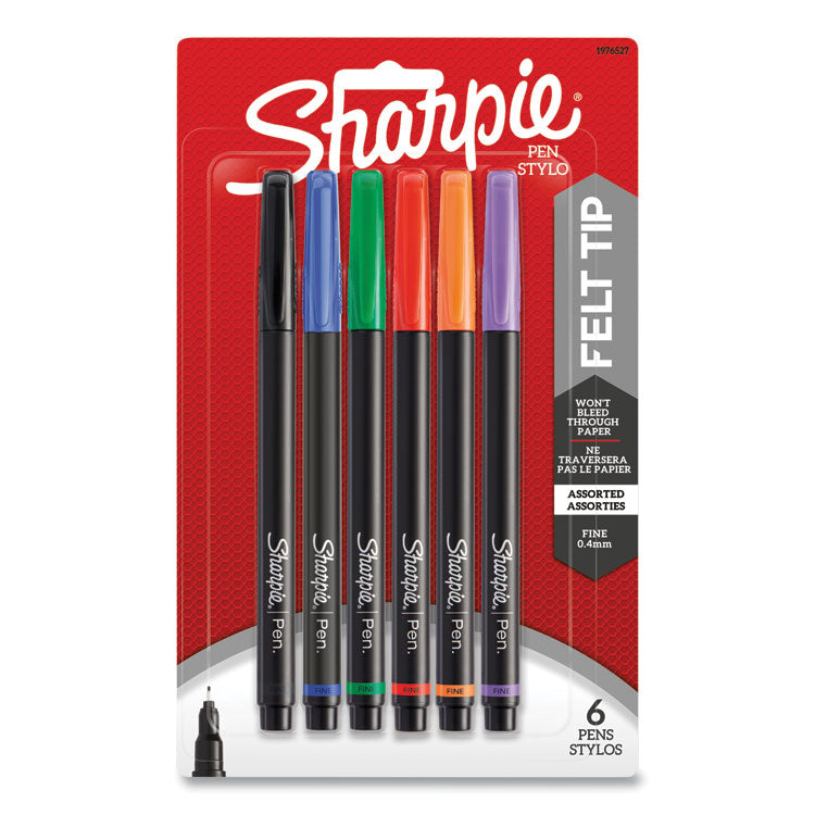 Water-Resistant Ink Porous Point Pen, Stick, Fine 0.4 Mm, Assorted Ink And Barrel Colors, 6/pack