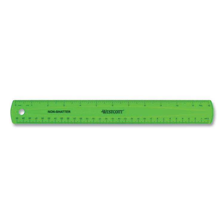 Non-Shatter Flexible Ruler, Standard/metric, 12" (30 Cm) Long, Plastic, Assorted Translucent Colors, 12/box