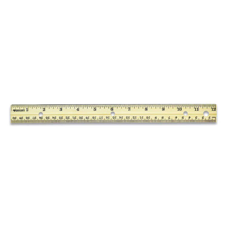 Three-Hole Punched Wood Ruler, Standard/metric, 12" (30 Cm) Long, Natural Wood, 36/box