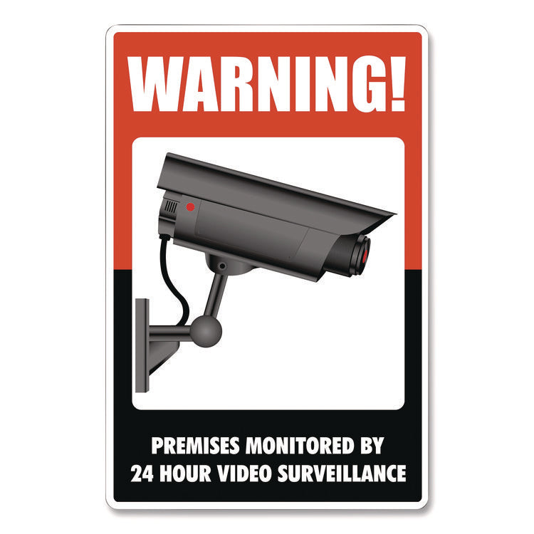 Uv-Coated Preprinted Molded-Plastic Sign, 24-Hour Video Surveillance, 8 X 12, Black/red/white