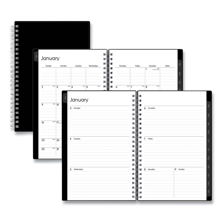 Enterprise Weekly/Monthly Planner, 8 x 5, Black Cover, 12-Month (Jan to Dec): 2025