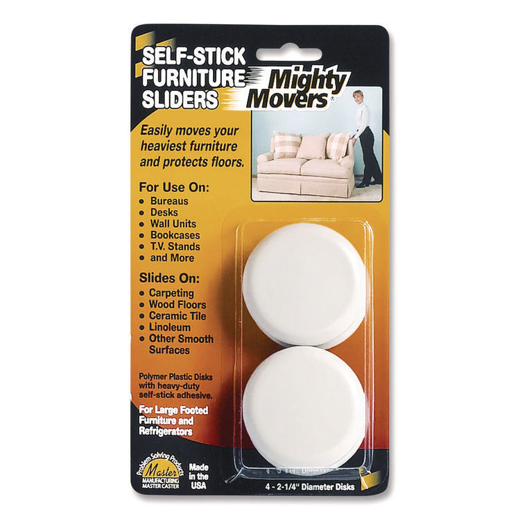 Mighty Movers Self-Stick Furniture Sliders, Round, 2.25" Diameter, Beige, 4/pack
