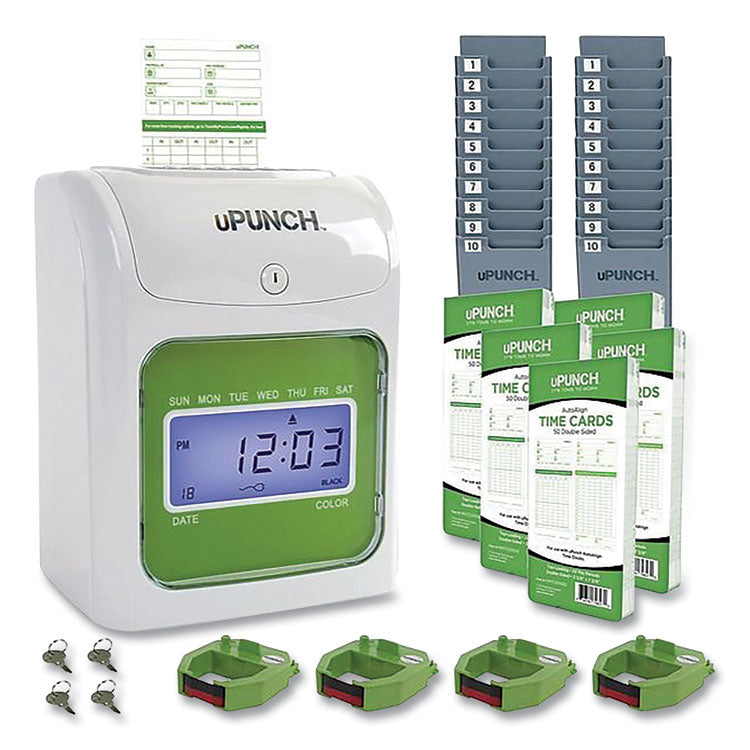 Ub1000 Electronic Non-Calculating Time Clock Bundle, Lcd Display, Beige/green