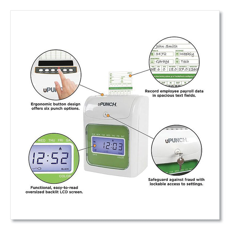 Ub1000 Electronic Non-Calculating Time Clock Bundle, Lcd Display, Beige/green