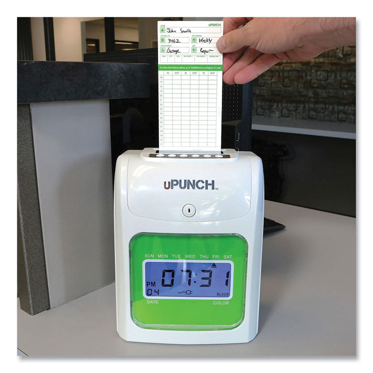 Ub1000 Electronic Non-Calculating Time Clock Bundle, Lcd Display, Beige/green