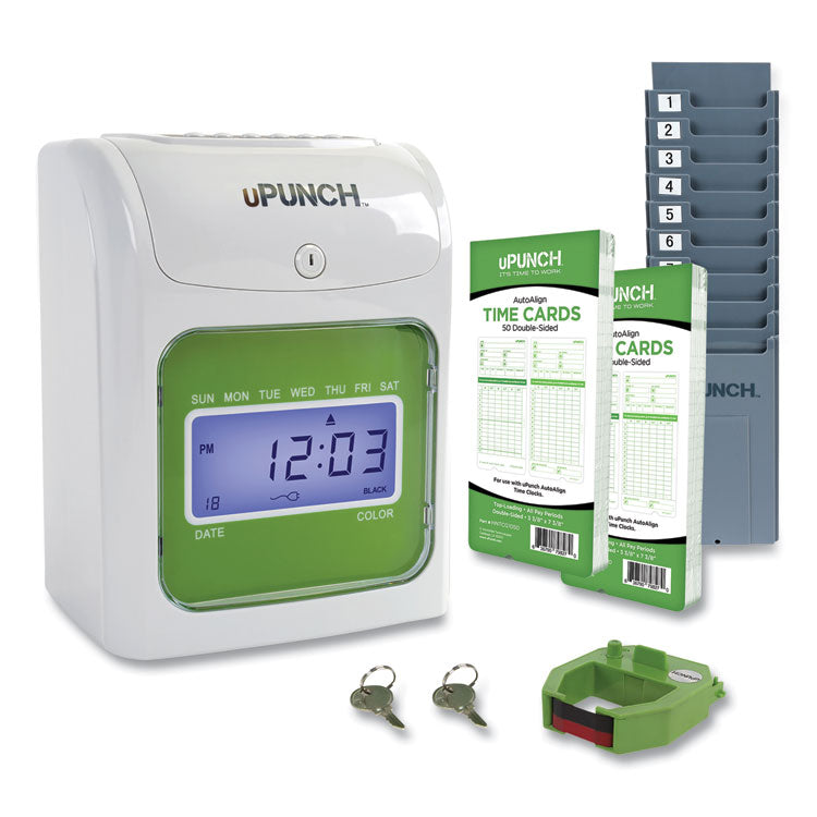 Hn1500 Electronic Non-Calculating Time Clock Bundle, Lcd Display, Beige/green