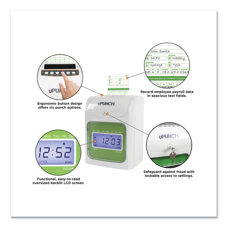 Hn1500 Electronic Non-Calculating Time Clock Bundle, Lcd Display, Beige/green