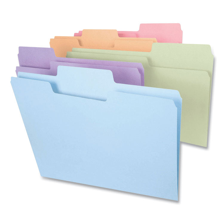 SuperTab Colored File Folders, 1/3-Cut Tabs: Assorted, Legal Size, 0.75" Expansion, 11-pt Stock, Pastel Assortment, 100/Box
