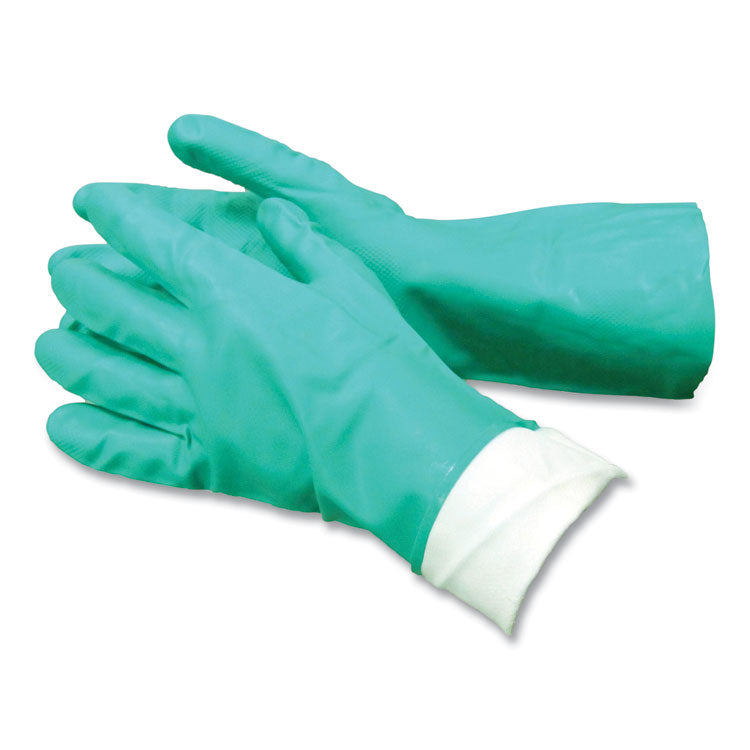 Pro N650 Series Flock-Lined Nitrile Rubber Gloves, 13" Long, Large, Green, 12 Pairs
