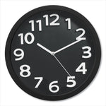 Wall Clock with Raised Numerals and Silent Sweep Dial, 13" Overall Diameter, Black Case, Black Face, 1 AA (sold separately)