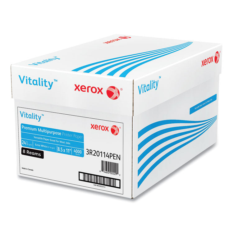 Vitality Premium Multipurpose Print Paper, 97 Bright, 24 lb Bond Weight, 8.5 x 11, Extra White, 500/Ream, 8 Reams/Carton
