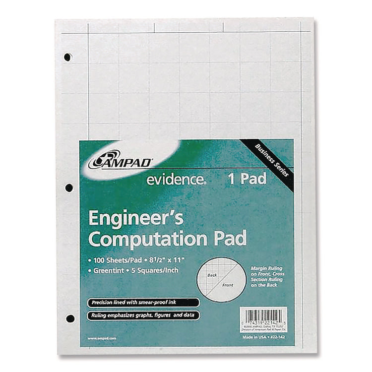 Evidence Engineer's Computation Pad, Cross-Section Quadrille Rule (5 Sq/in, 1 Sq/in), 100 Green-Tint 8.5 X 11 Sheets