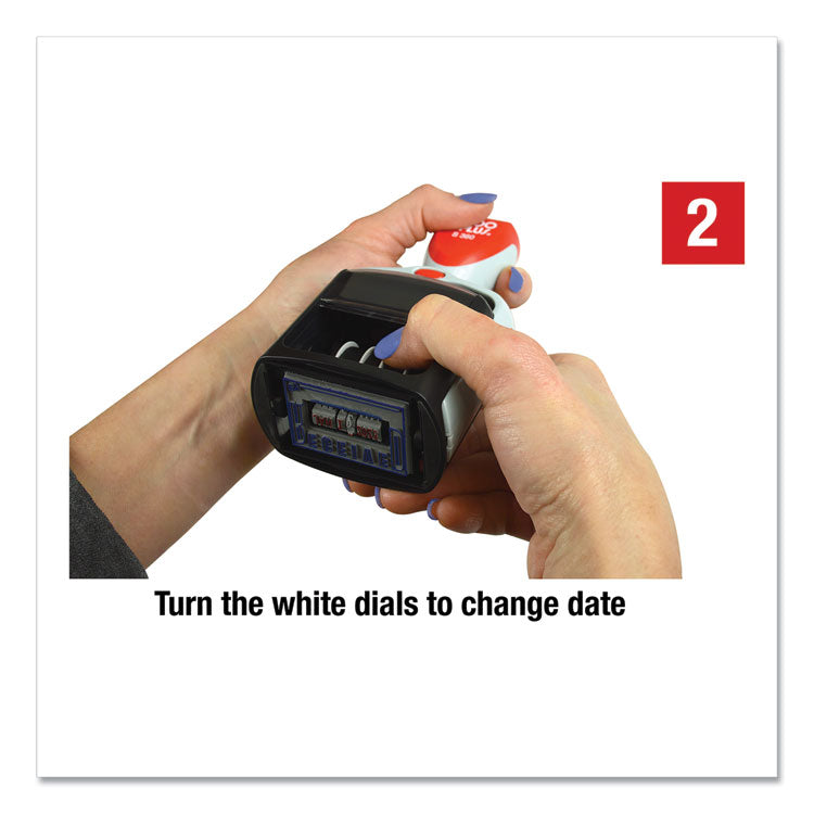 Model S 360 Self-Inking Two-Color Message Dater, 5 Years, Entered/faxed/paid/received, 1.81" X 1.25", Blue/red Ink