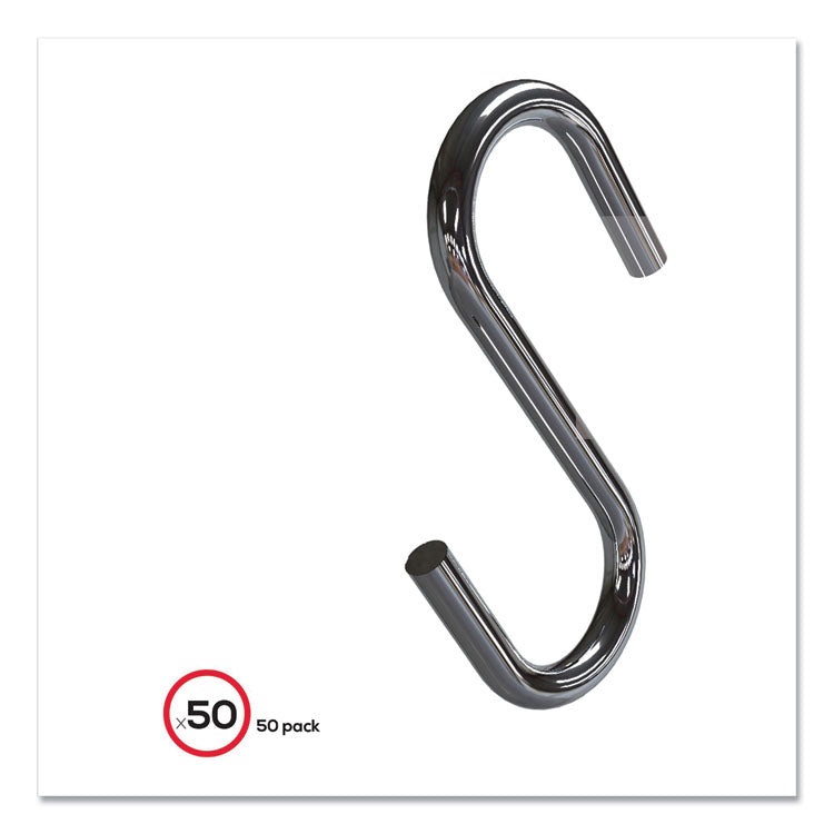 S Hooks, Metal, Silver, 50/pack