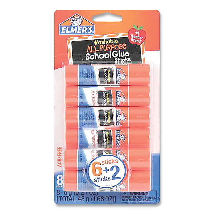 WASHABLE SCHOOL GLUE STICKS, 0.21 OZ, APPLIES AND DRIES CLEAR, 8/PACK