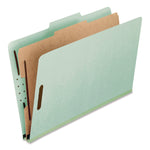 Four-Section Pressboard Classification Folders, 2" Expansion, 1 Divider, 4 Fasteners, Legal Size, Light Green, 10/Box
