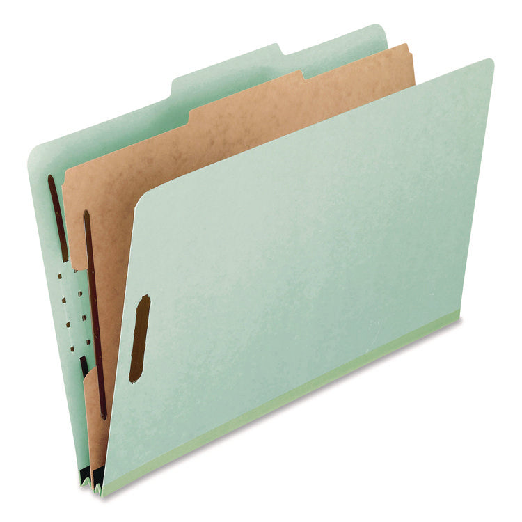 Four-Section Pressboard Classification Folders, 2" Expansion, 1 Divider, 4 Fasteners, Legal Size, Light Green, 10/Box