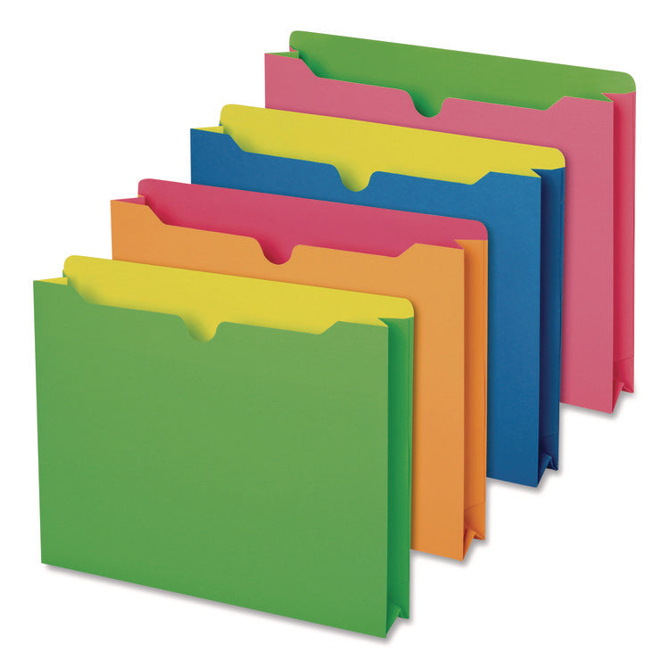 Twisted Glow Paper File Jacket, 2" Expansion, Straight Top Tab, Letter Size, Assorted Colors, 10/pack