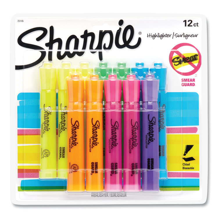 TANK STYLE HIGHLIGHTERS, ASSORTED INK COLORS, CHISEL TIP, ASSORTED BARREL COLORS, DOZEN