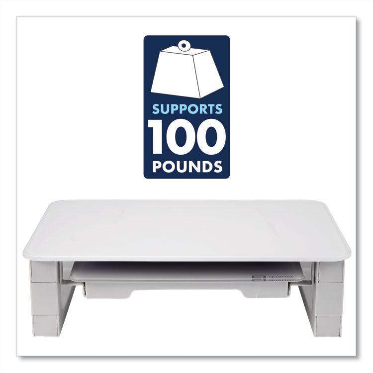 Adjustable Height Desktop Glass Monitor Riser With Dry-Erase Board, 14 X 10.25 X 2.5 To 5.25, White, Supports 100 Lb