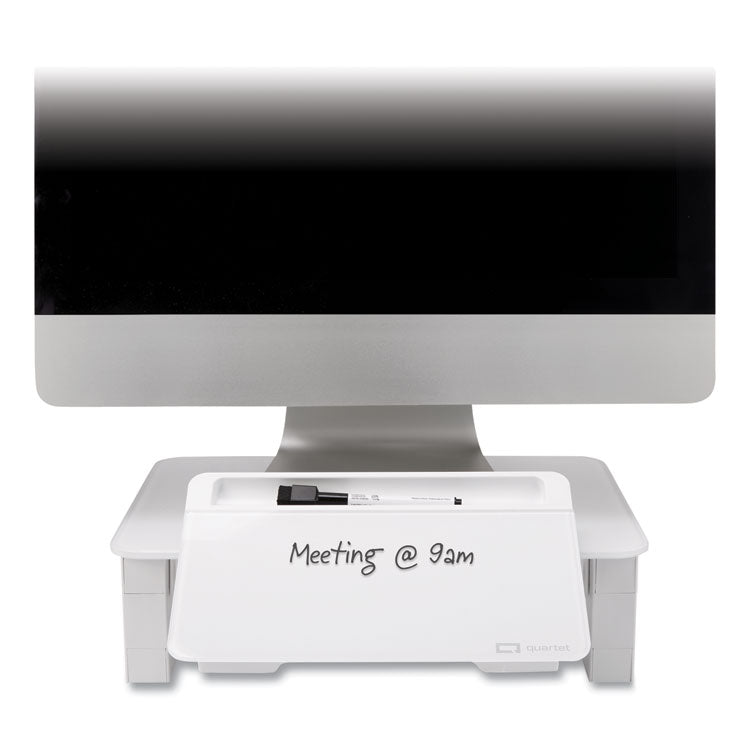Adjustable Height Desktop Glass Monitor Riser With Dry-Erase Board, 14 X 10.25 X 2.5 To 5.25, White, Supports 100 Lb