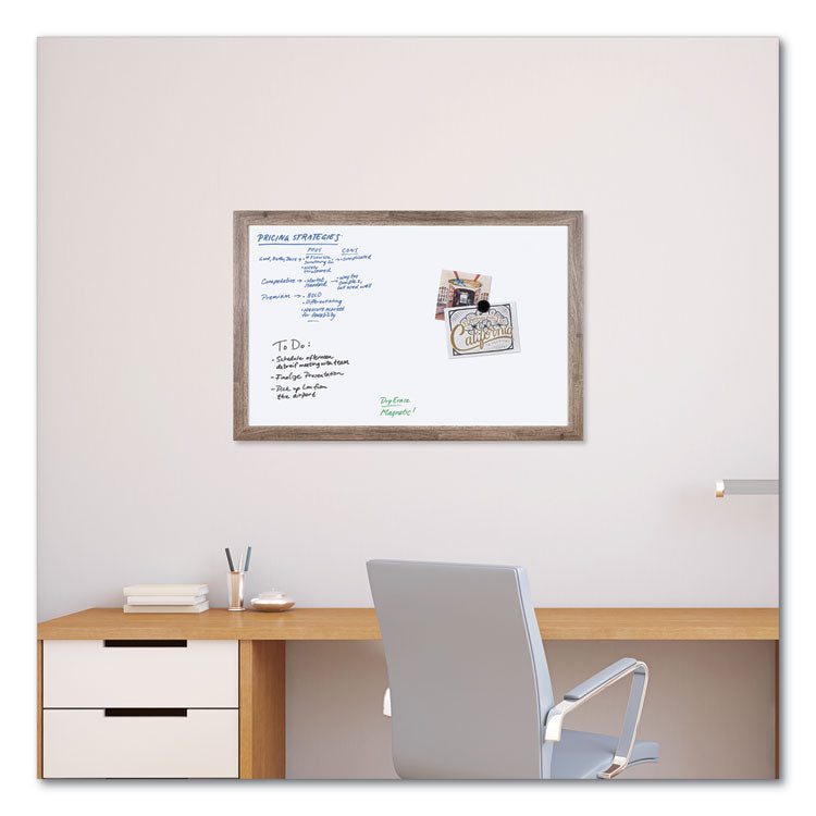 Magnetic Dry Erase Board with Rustic Frame, 36" x 24" (Actual Size: 35" x 23"), White Surface, Brown Wood Frame
